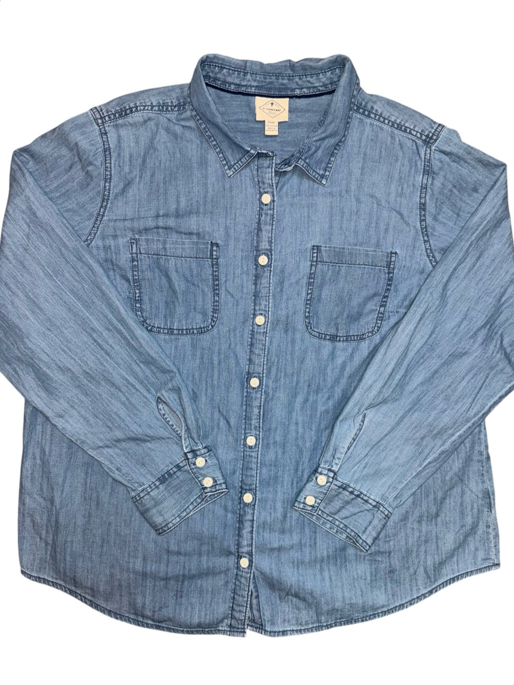 St. John’s Bay Women’s Petite XXL Chambray Denim Button Front Shirt